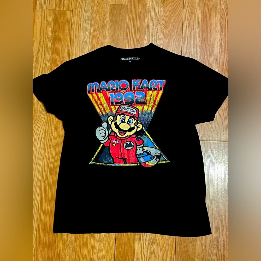 Mario Kart 1992 Famicon Nintendo Racing Black Retro Graphic T-Shirt Size M